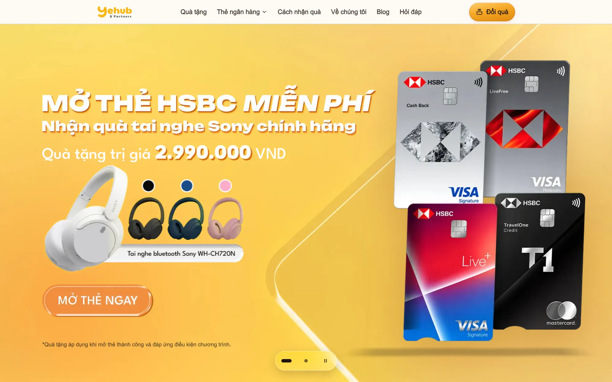 Trang chủ mothe.yehub.vn: chương trình Mở thẻ HSBC nhận tai nghe Sony