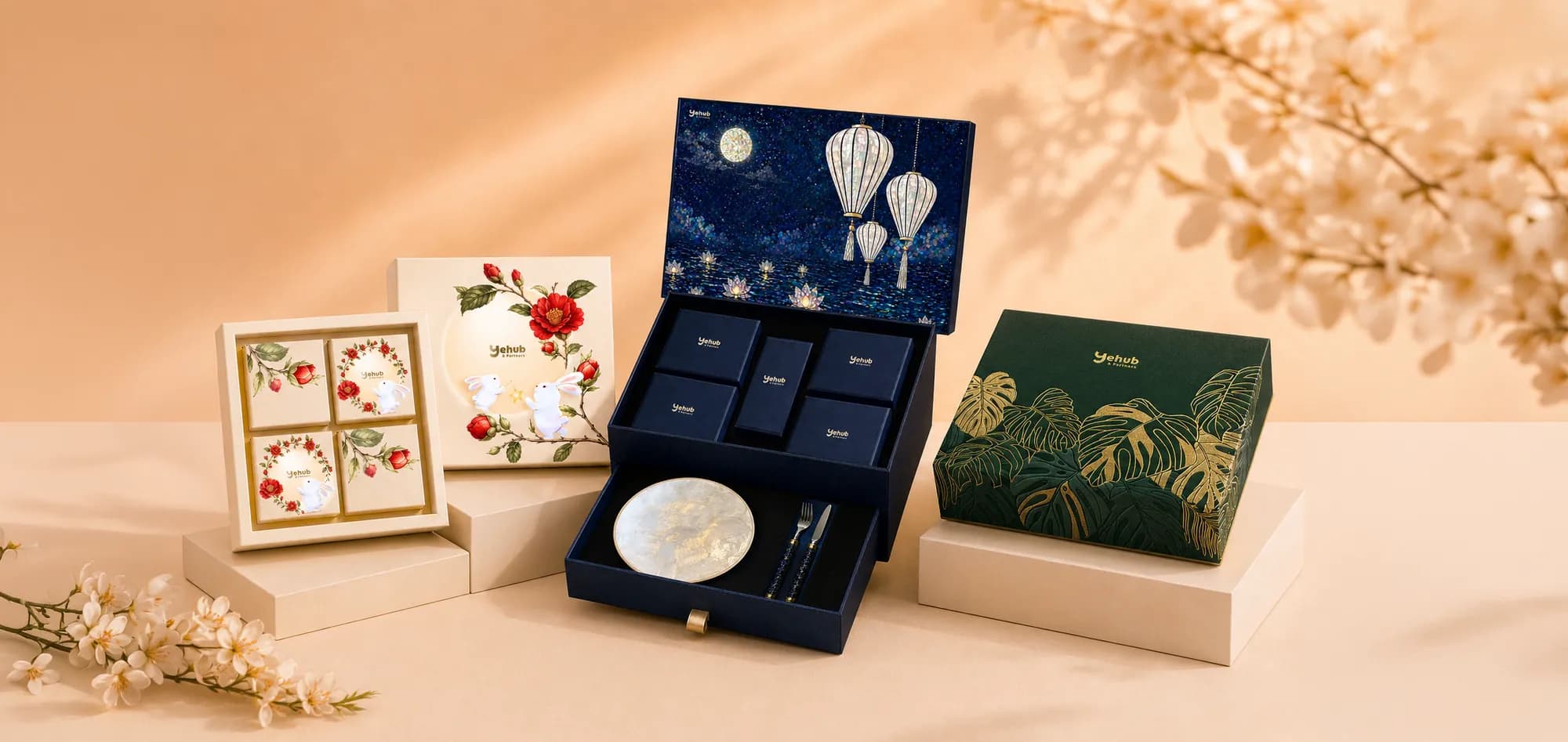Bộ hộp quà bánh Trung Thu 2026 sơn mài của Yehub & Partners